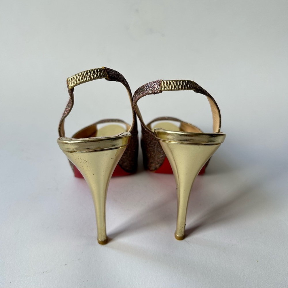 Christian Louboutin Lady Peep Slingback Peep Toe Glitter Heel sz 40 - Picture 8 of 16
